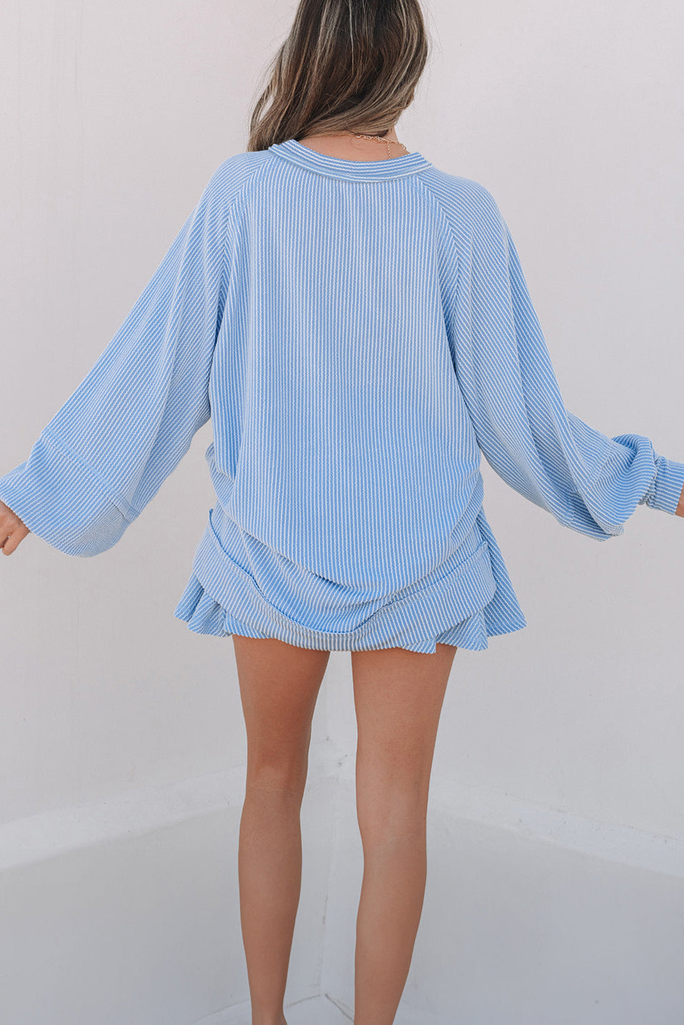 Corded Top and Ruffle Mini Skirt Set