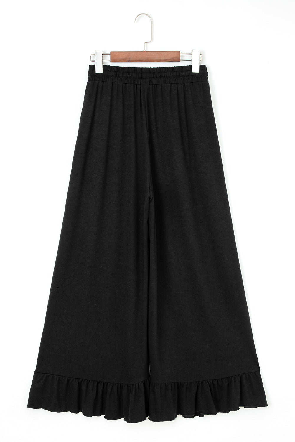 Solid Ruffle Wide Leg High Waist Pants