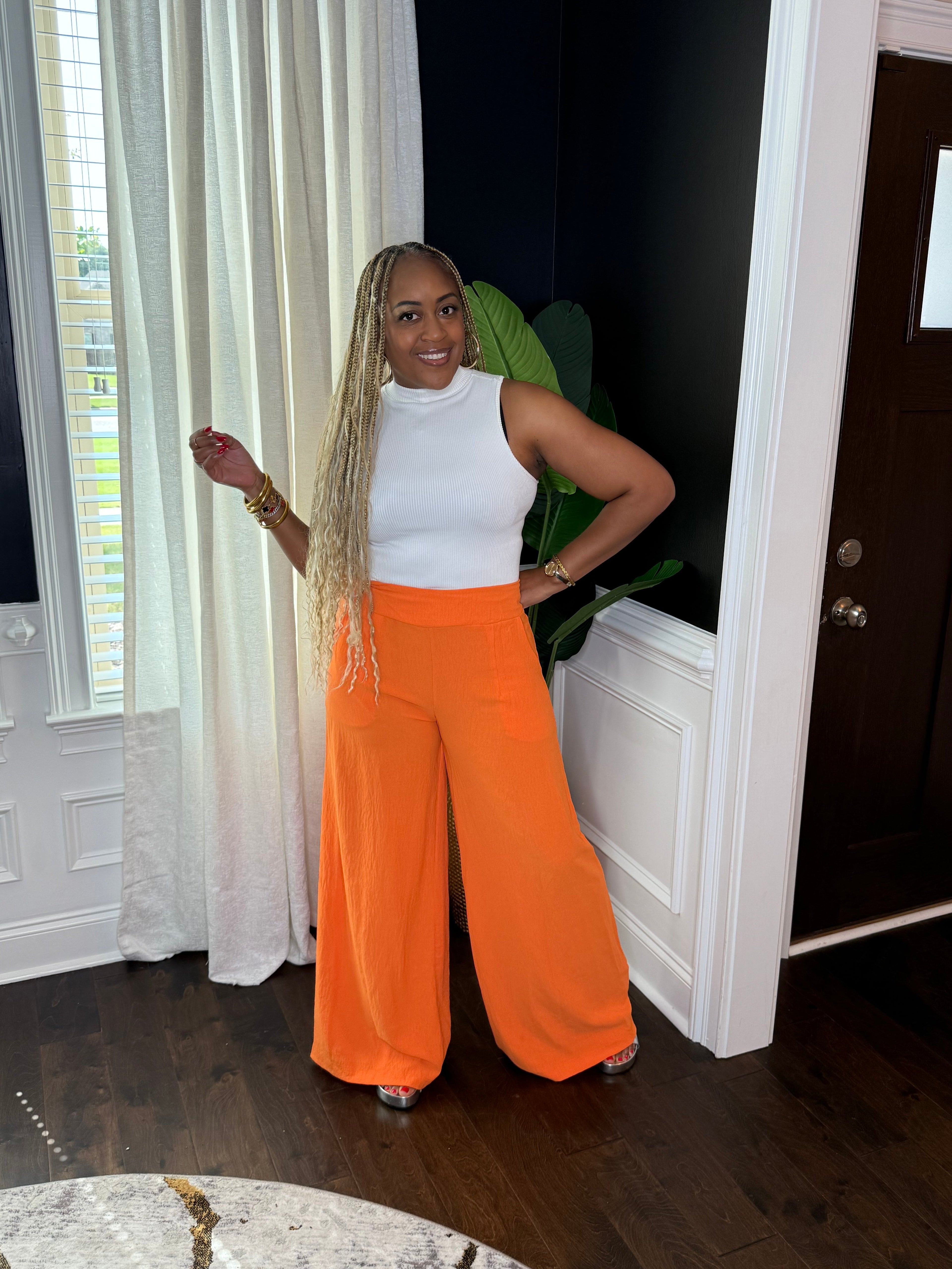 Orange Wide Leg Pants