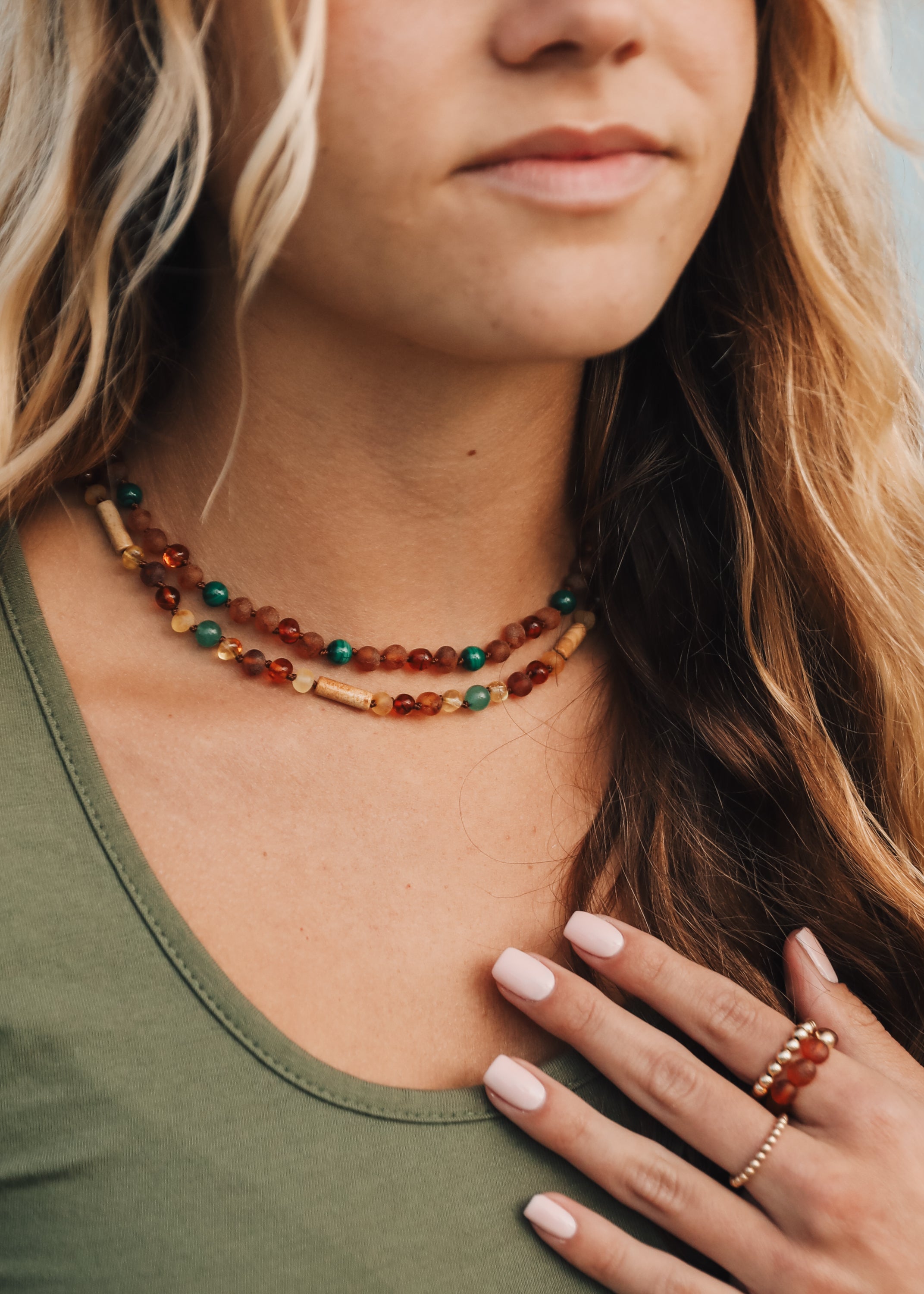 Baltic Sea Amber + Aventurine + Striped Agate || Necklace