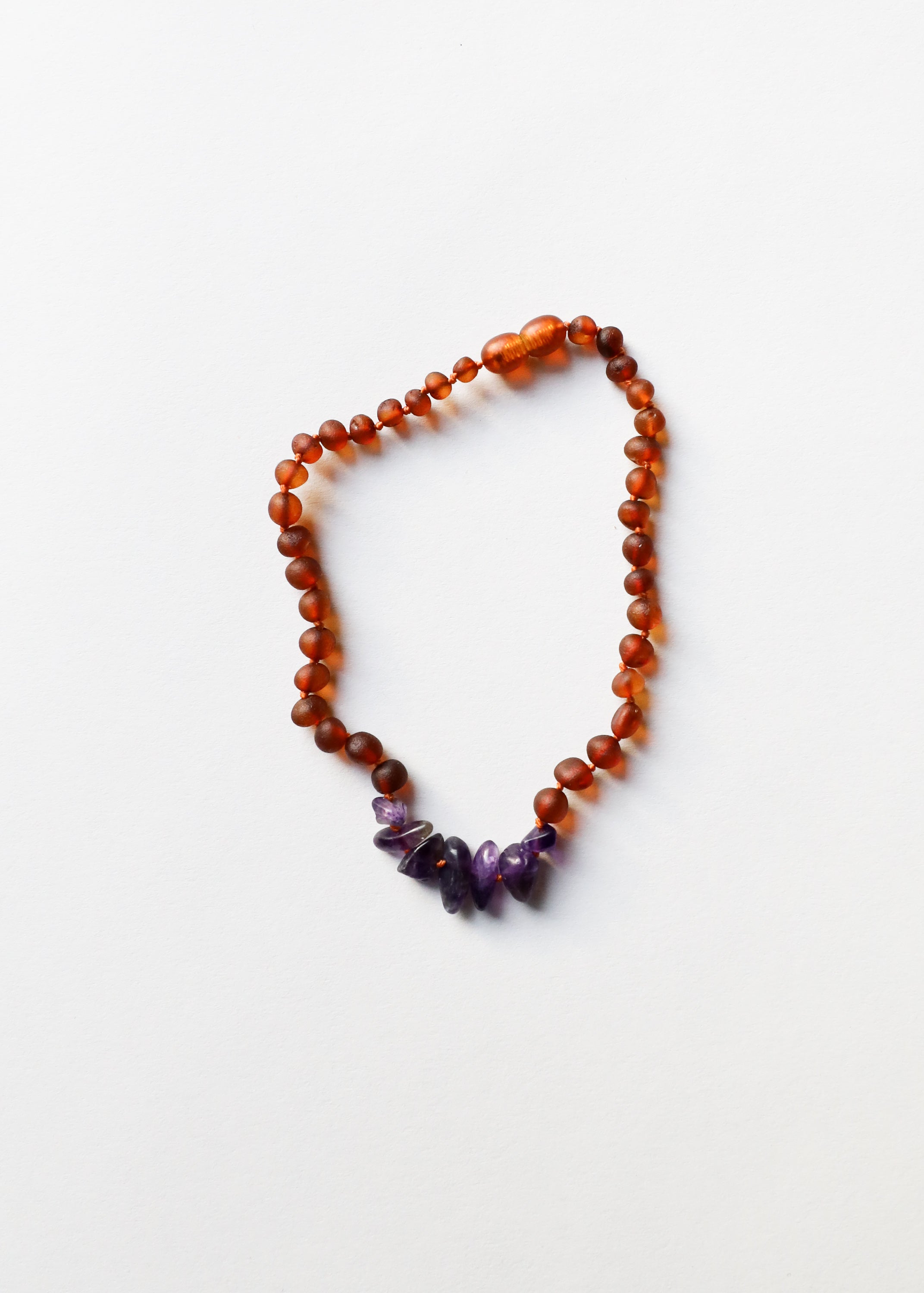 Raw Cognac Baltic Amber + Raw Amethyst || Necklace