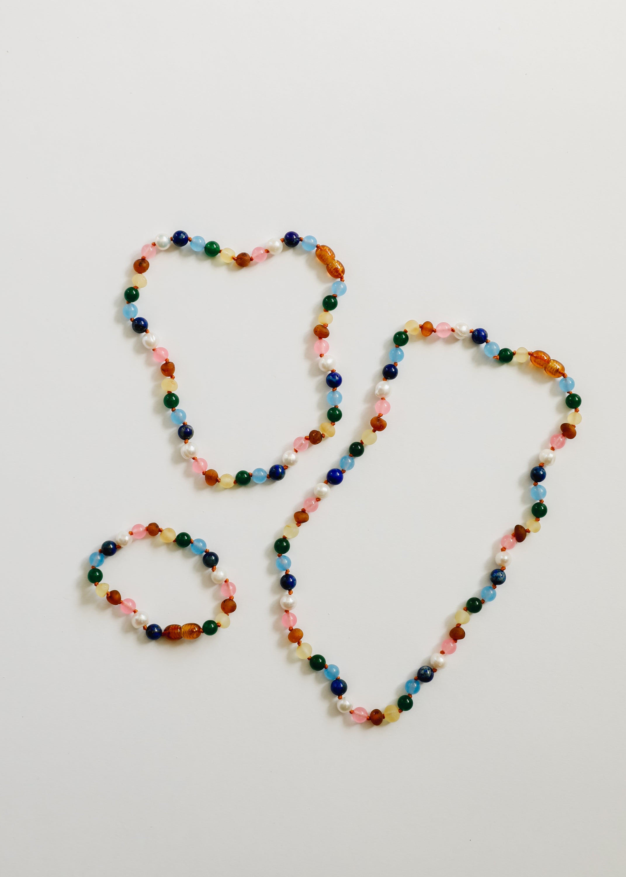 Raw Baltic Amber and Pearl Necklace + Sweet Pink Gemstones