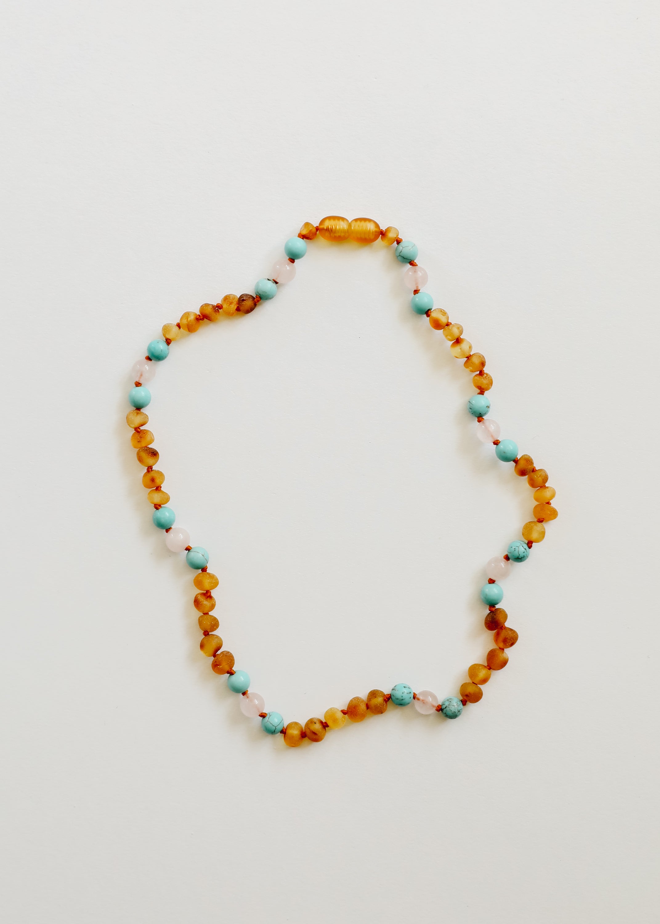 Raw Honey Baltic Amber and Natural Turquoise + Rose Quartz || Necklace