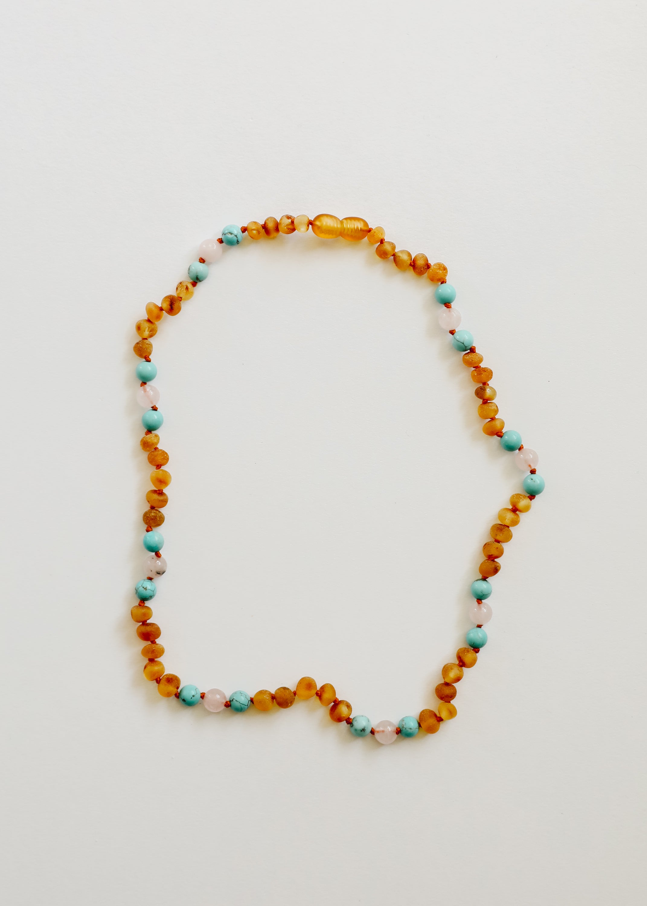 Raw Honey Baltic Amber and Natural Turquoise + Rose Quartz || Necklace