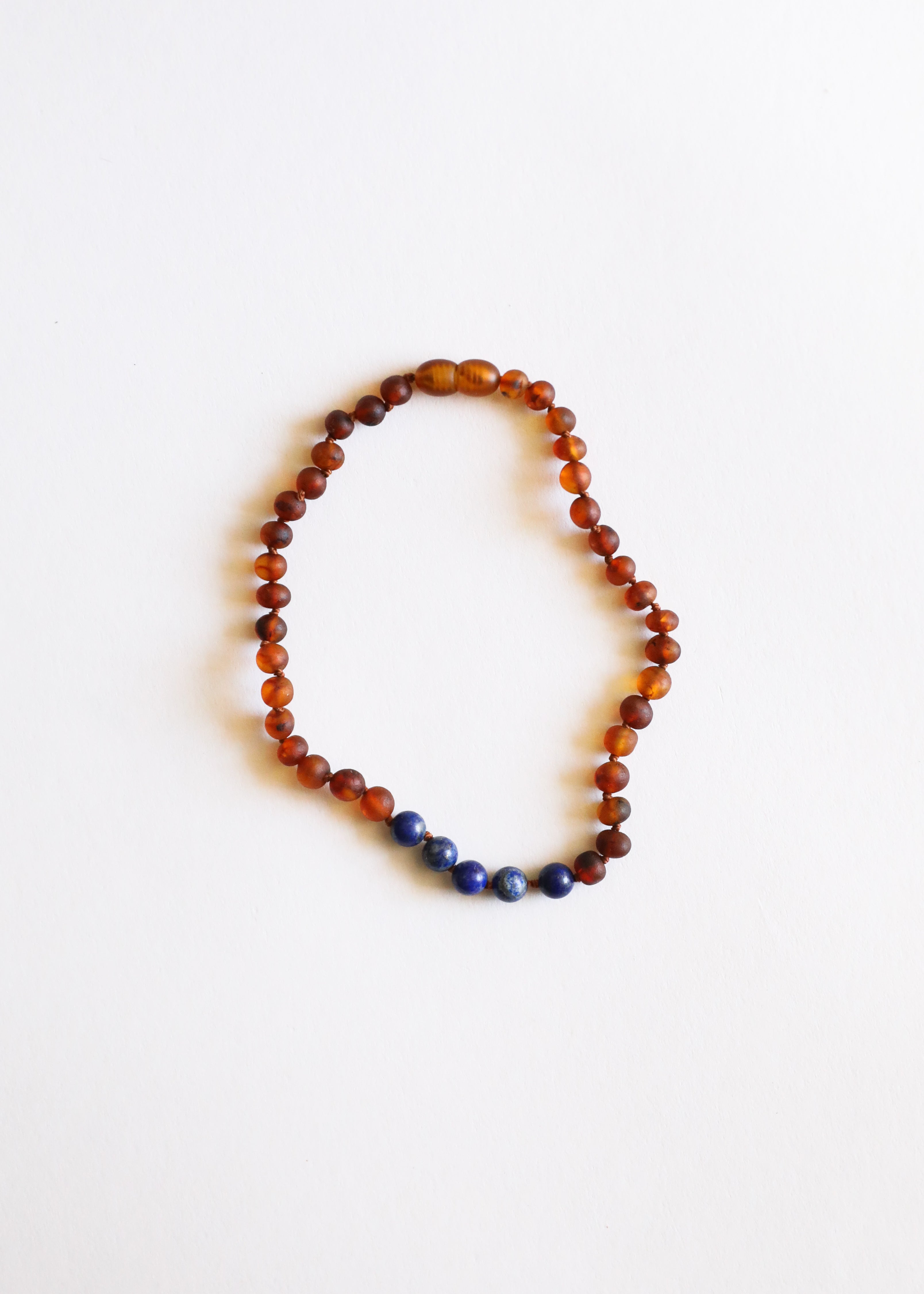 Raw Cognac Baltic Amber + Lapis Stone Necklace