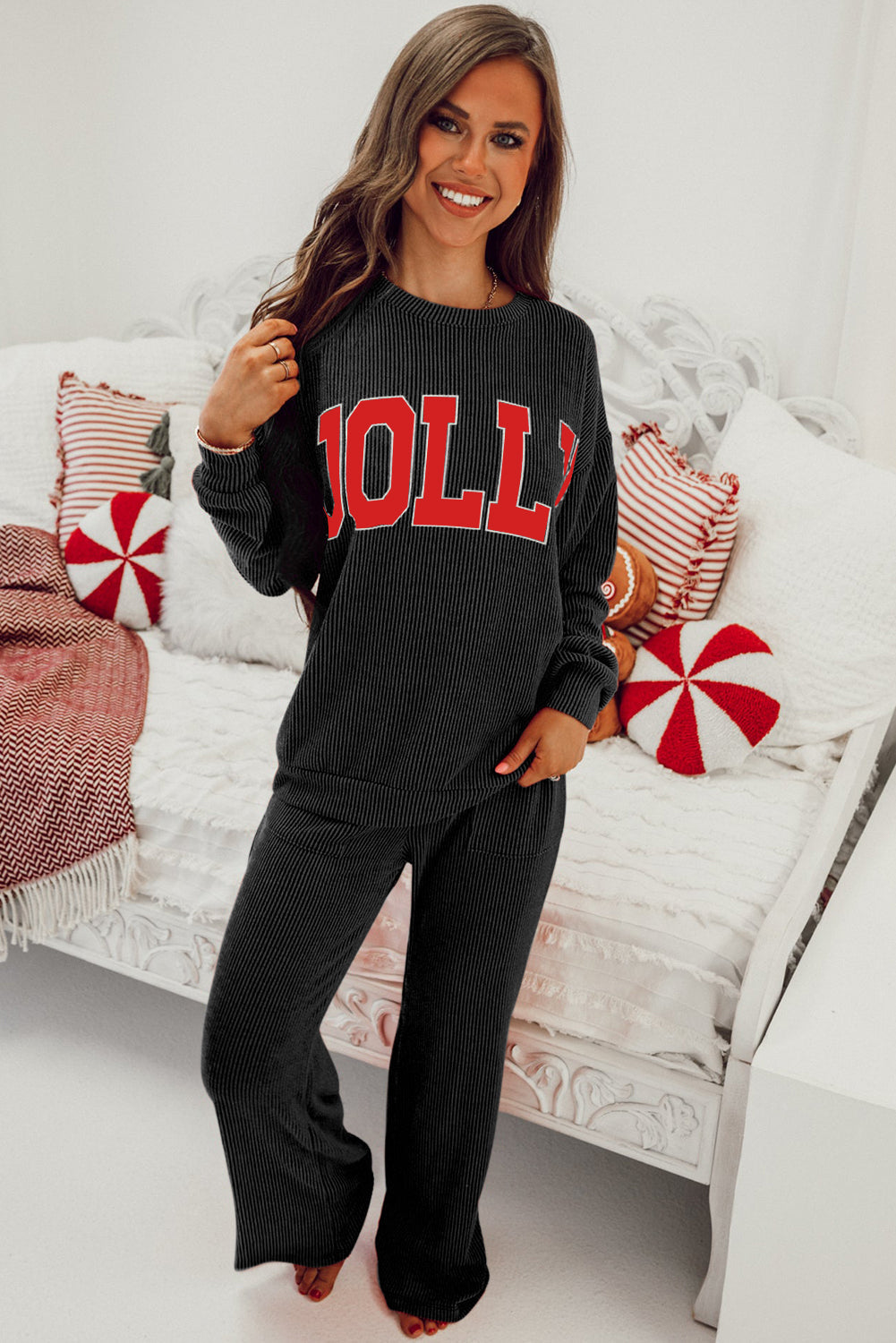 JOLLY Corded Top and Pocketed Pants Set