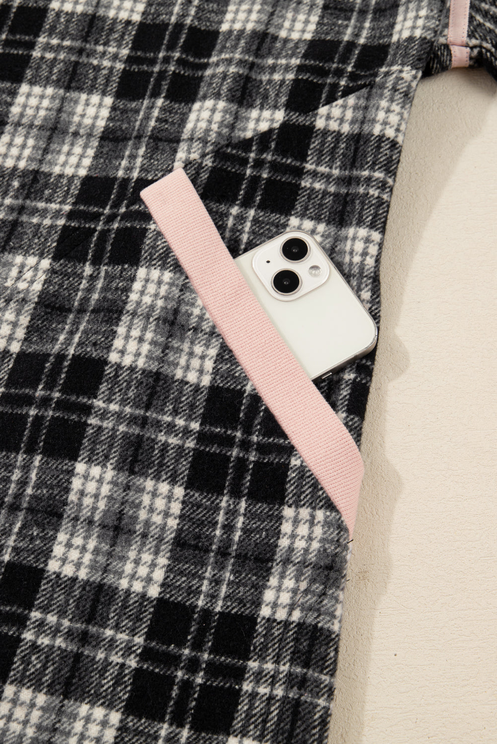 Plaid Collared Zip-Up Long Sleeve Mini Dress