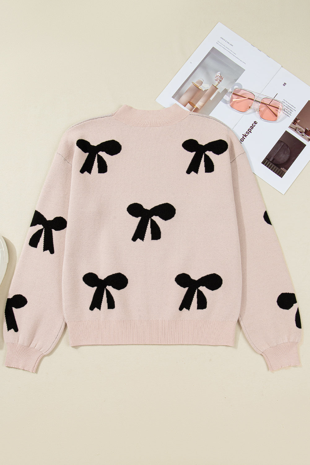 Bow Pearl Embellished Drop Shoulder Sweater