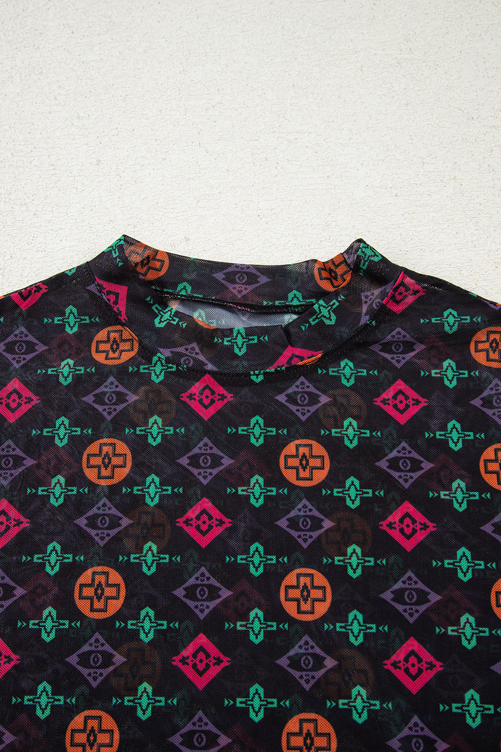 Western Aztec Mesh Long Sleeve Top