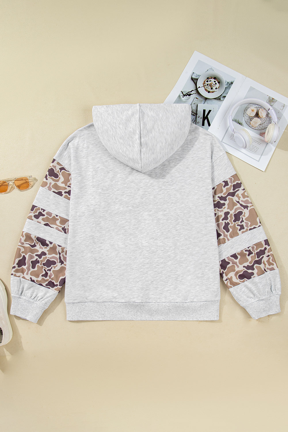 Plus Size Camo Patchwork Asymmetric Sleeve Hoodie