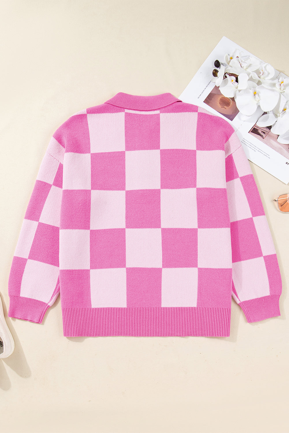 Plus Size Checker Collared Half-Button Henley Sweater