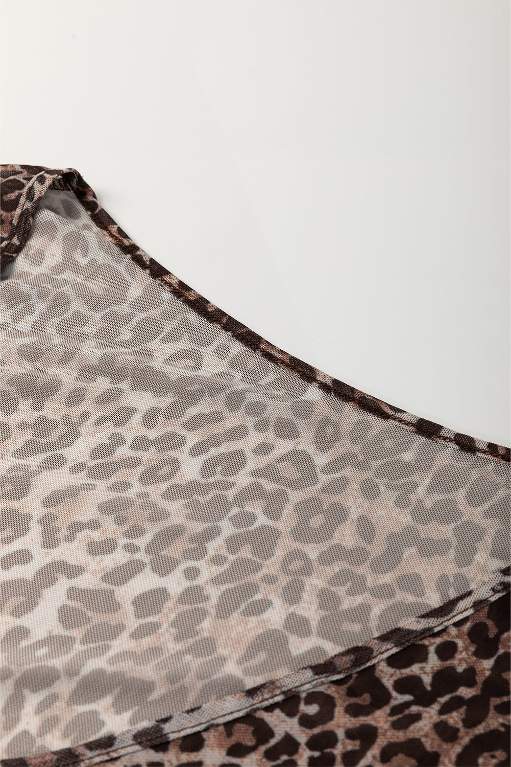 Leopard Sheer Mesh V-Neck Lace-up Top