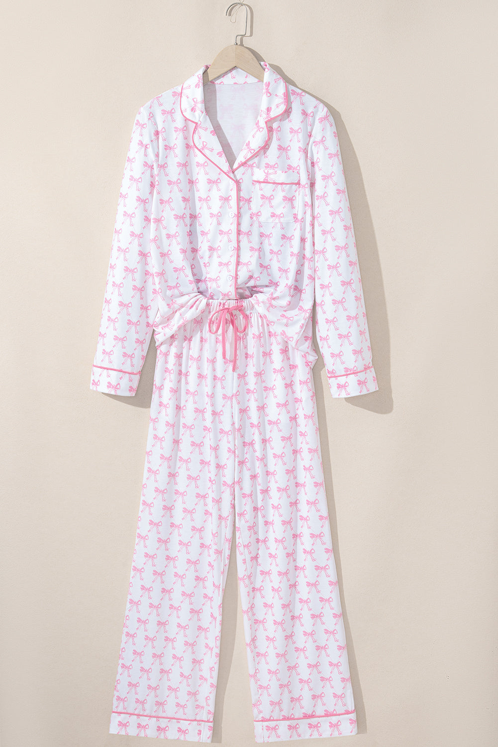 Bow Shirt and Pants Pajama Set