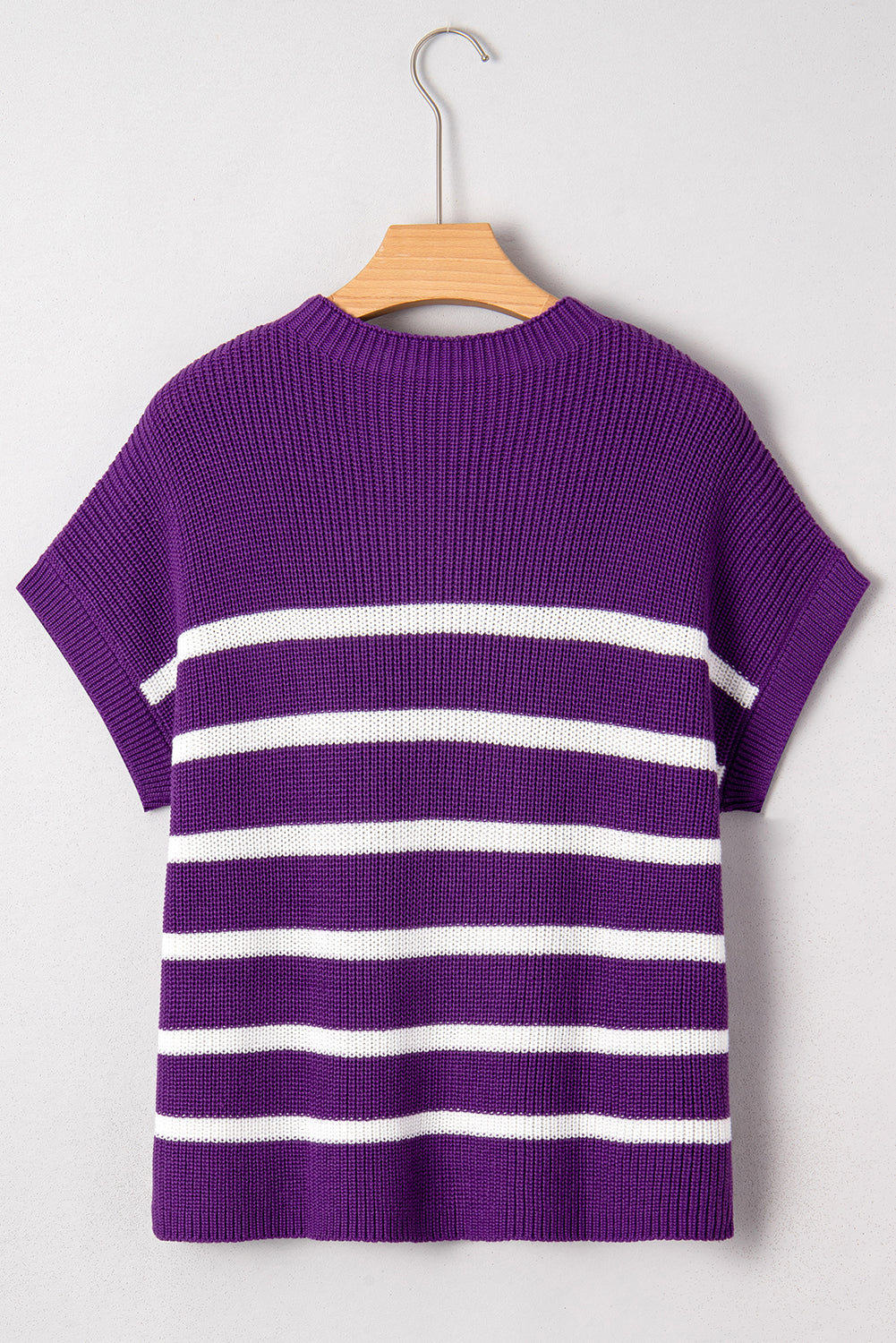 Stripe Patch Pocket Short Sleeve Knit Sweater