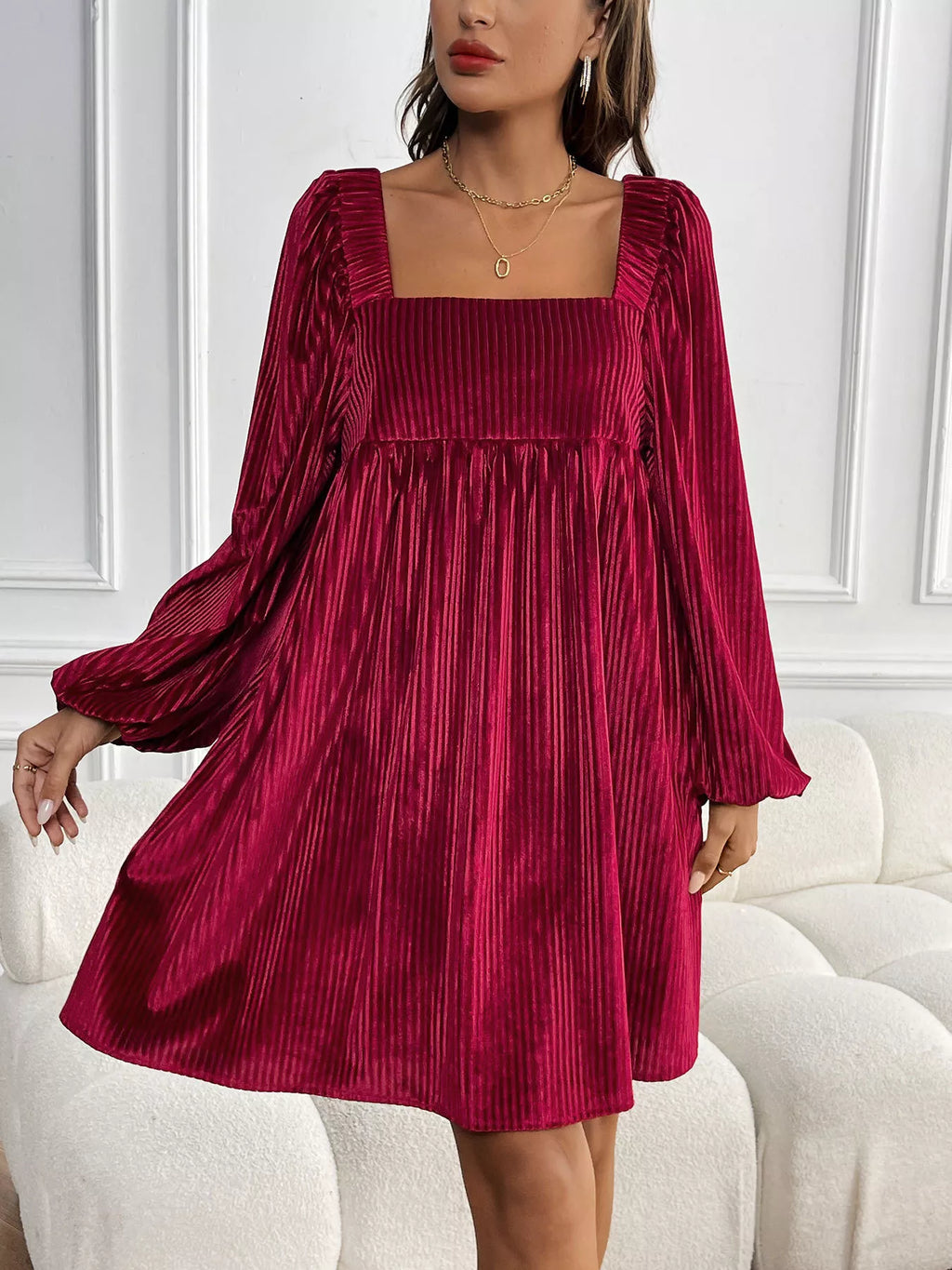 Velvet Square Neck Long Sleeve Dress