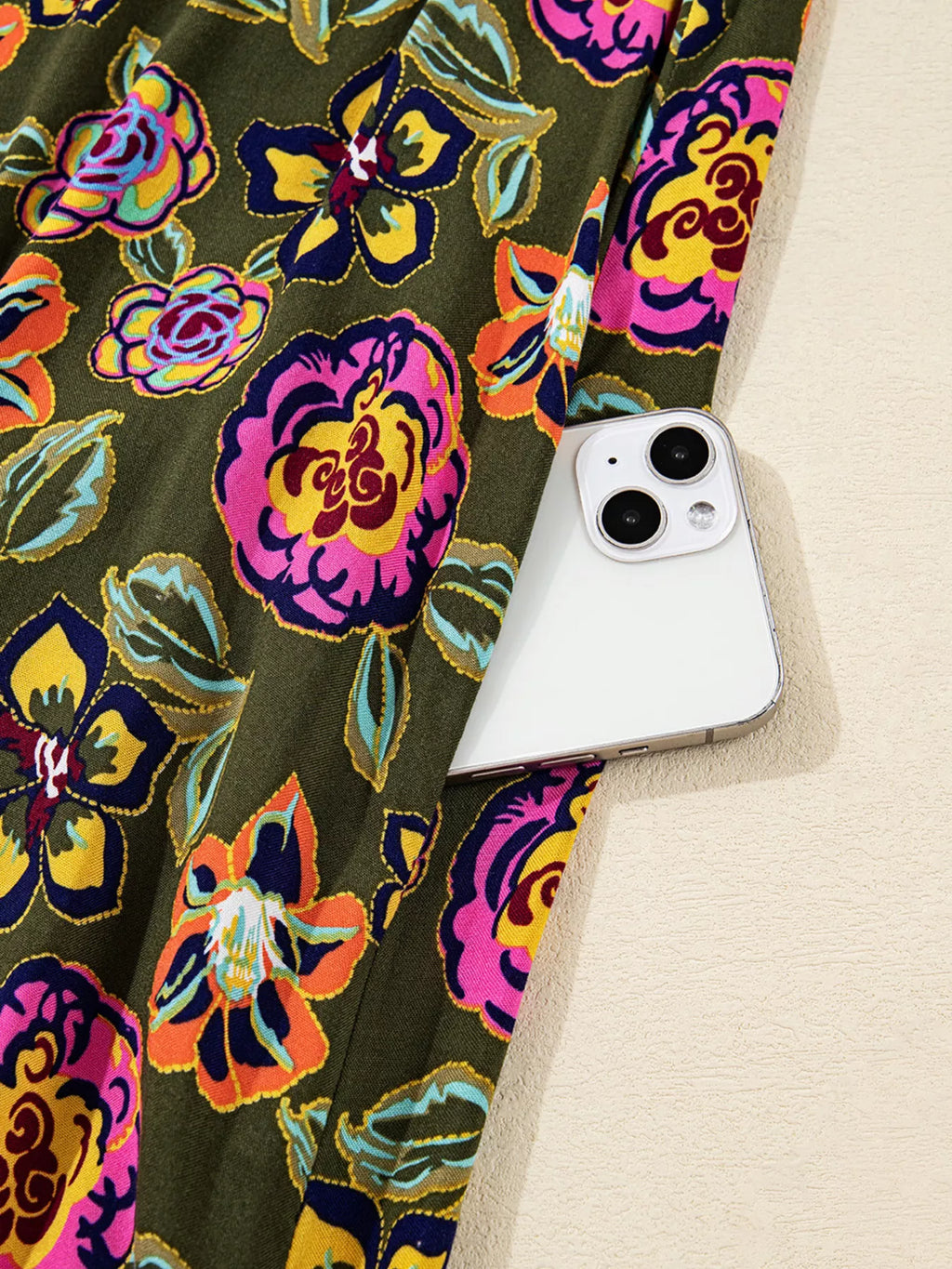 Floral Print Split Neck Bubble Sleeve Shift Mini Dress