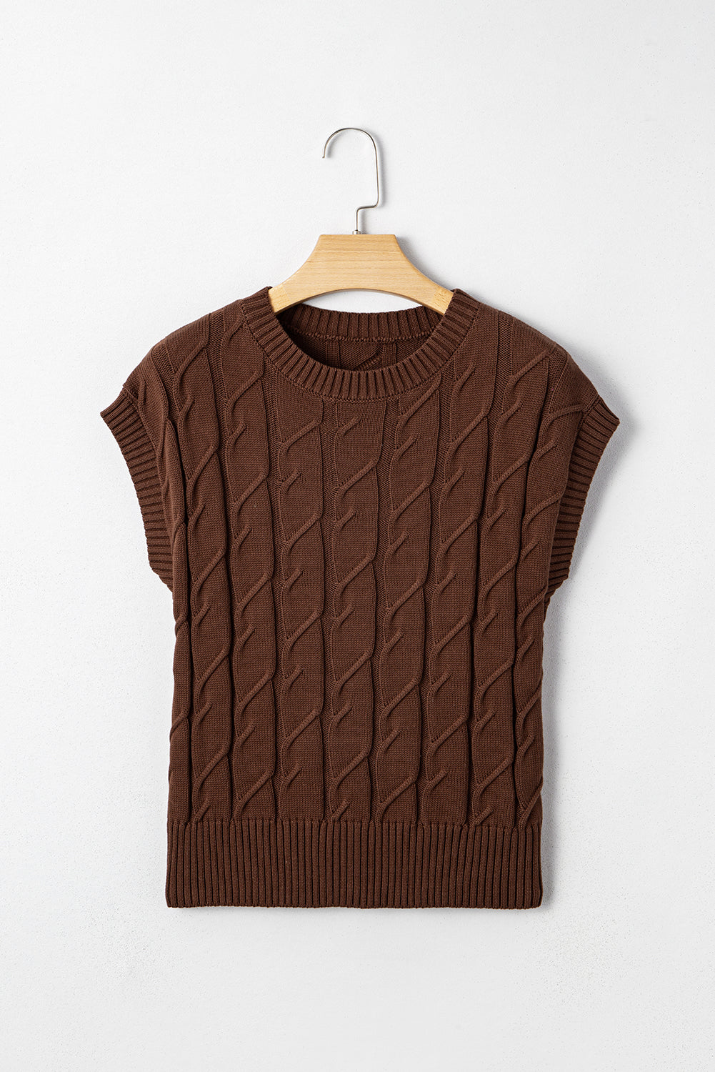 Cable Knit Textured Crew Neck Sweater Top