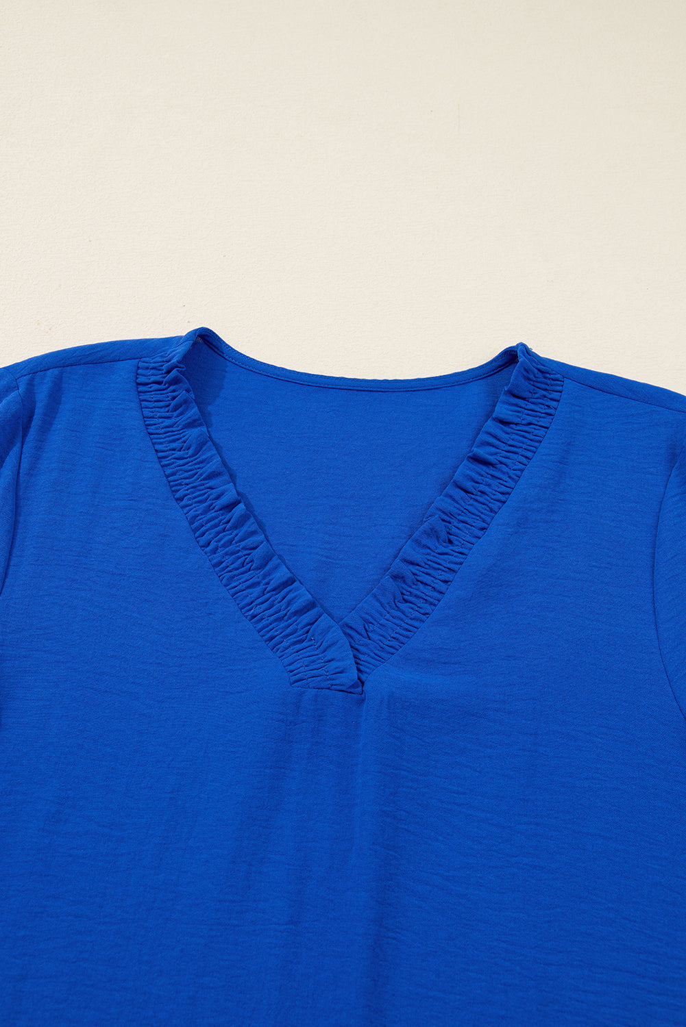 Solid Frilled V-Neck 3/4 Sleeve Mini Dress