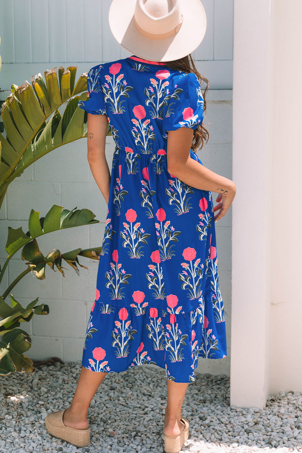 Floral Puff Sleeve V-Neck Maxi Dress