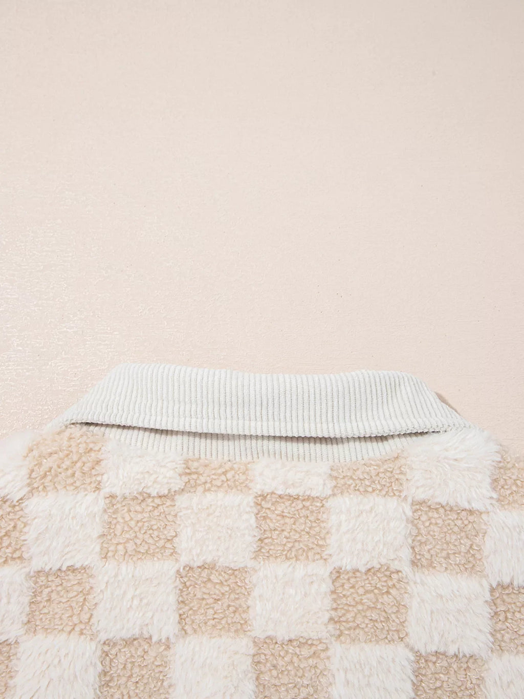 Checker Sherpa Corduroy Patchwork Zip Up Jacket