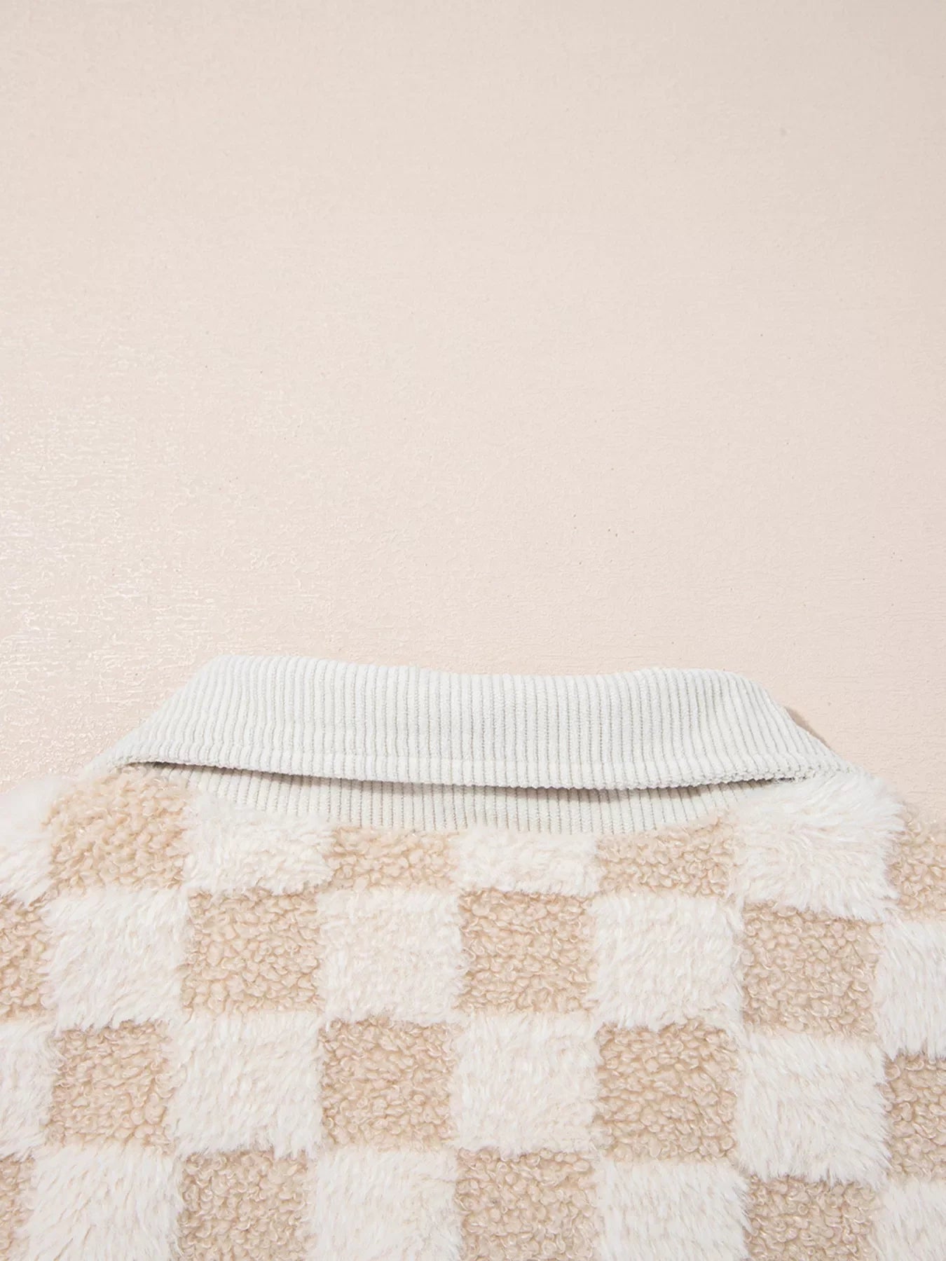 Checker Sherpa Corduroy Patchwork Zip Up Jacket