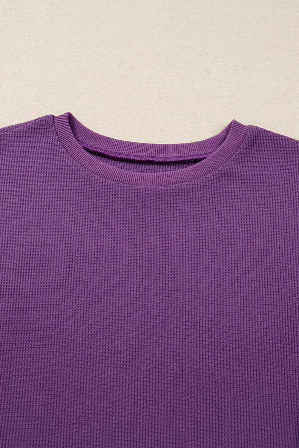 Solid Ribbed Raw Seam Patchwork Drop Shoulder Sweatshirt