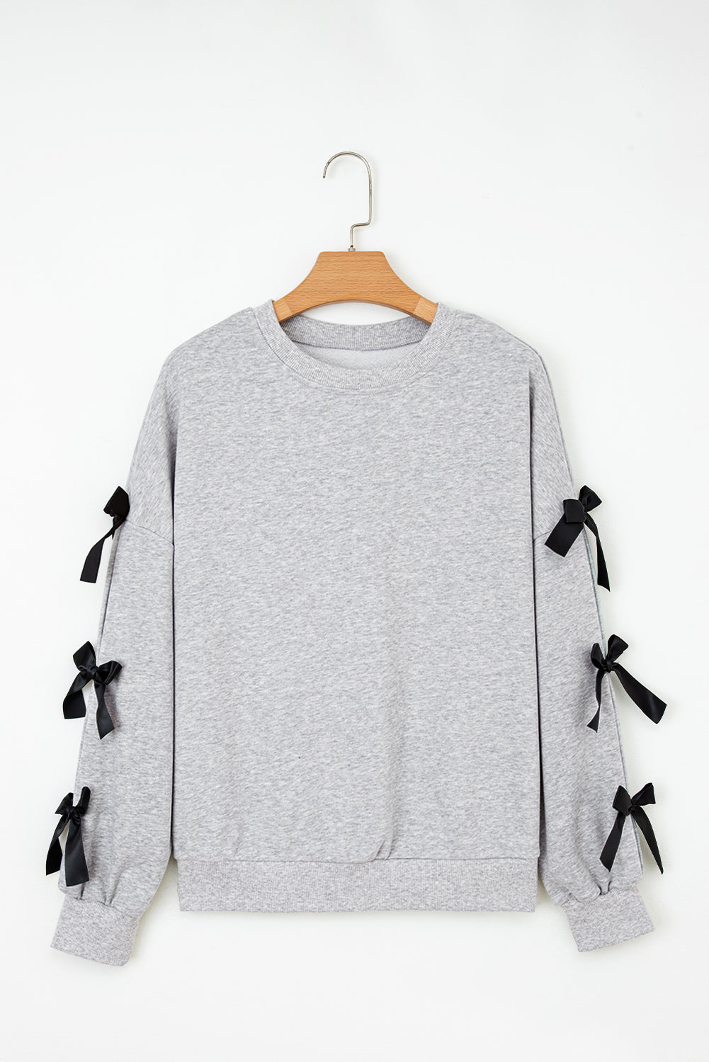 Bow Applique Drop Sleeve Round Neck Sweatshirt