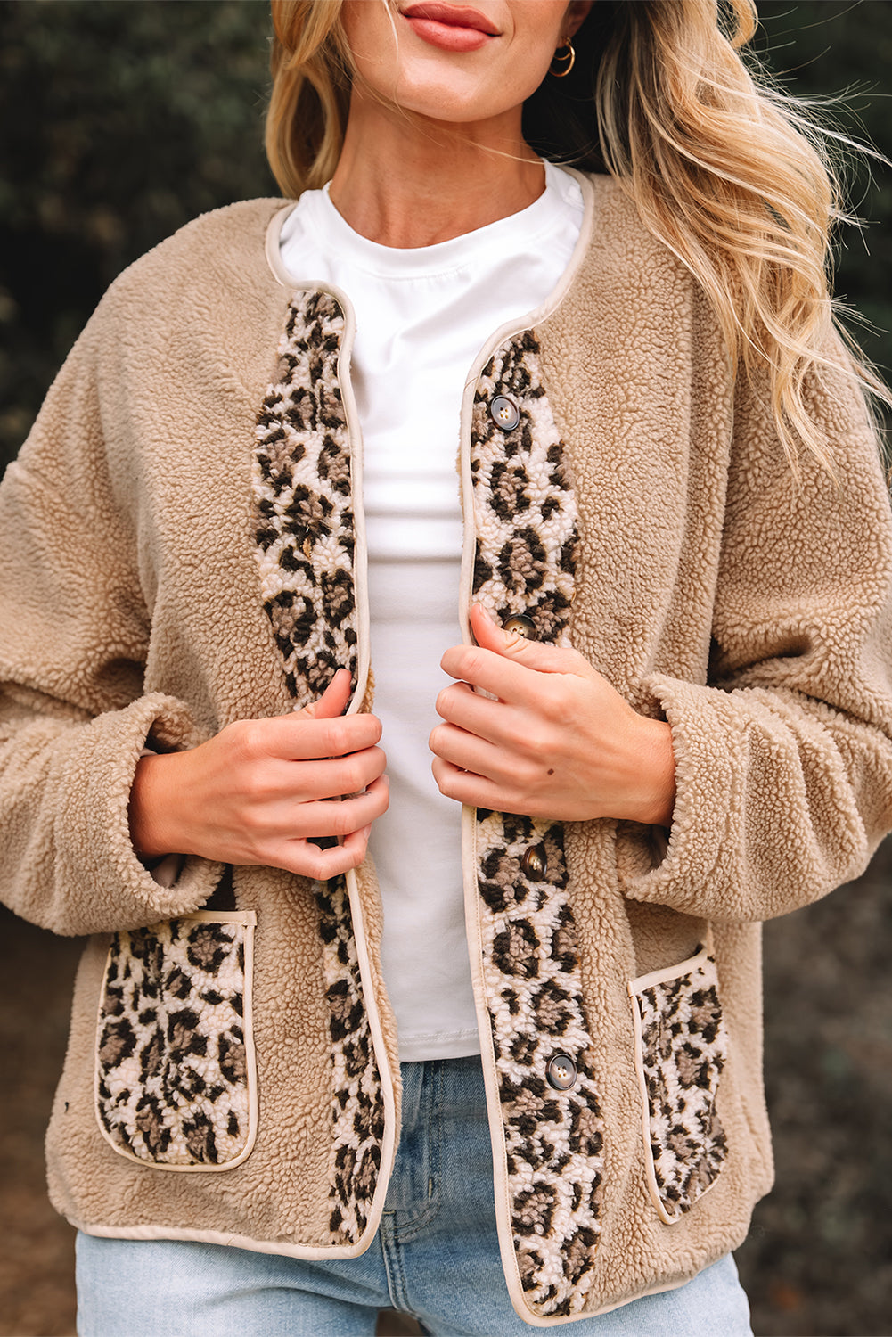 Leopard Plush Pocketed Jacket