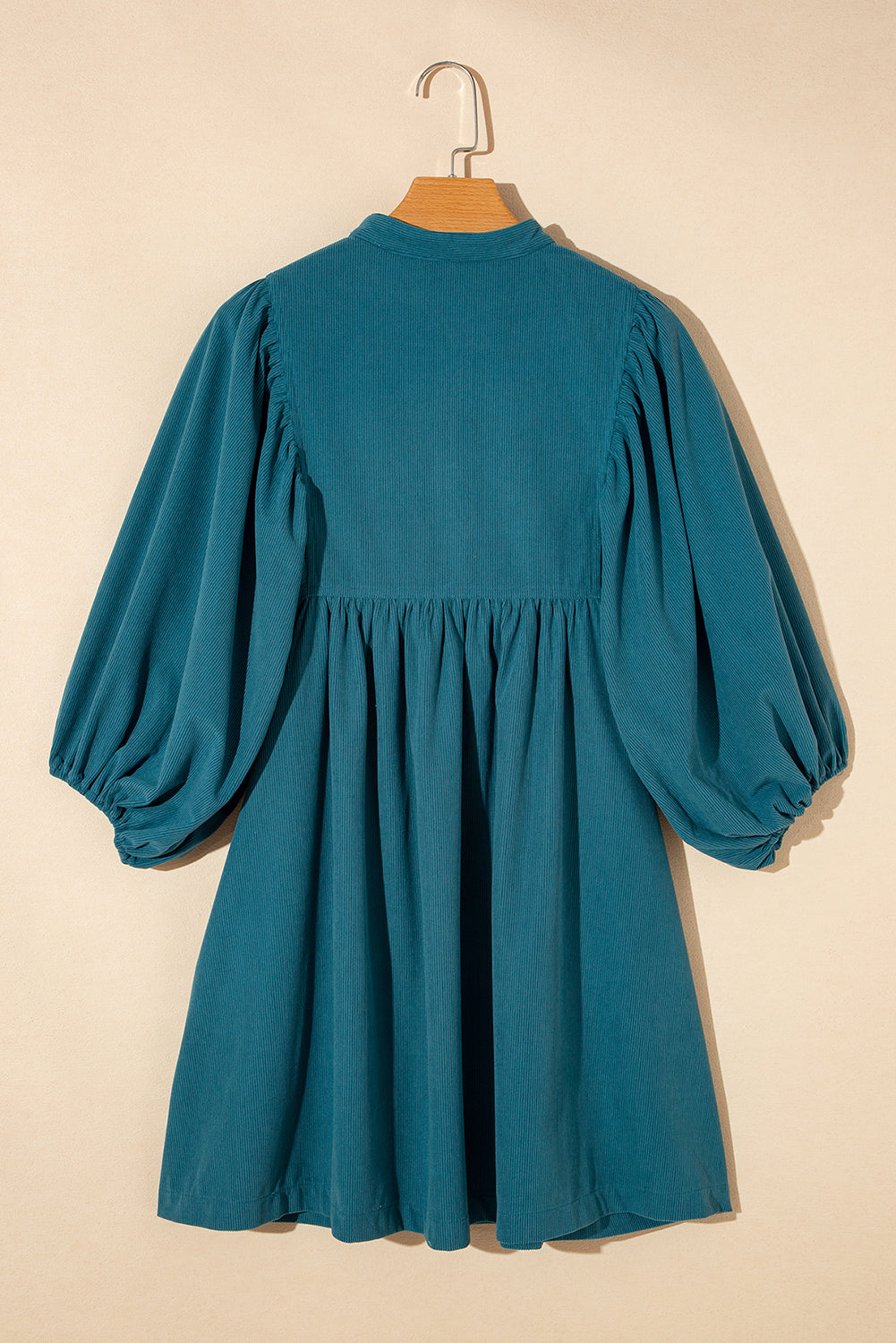 Solid Corduroy 3/4 Sleeve Snap Button Dress