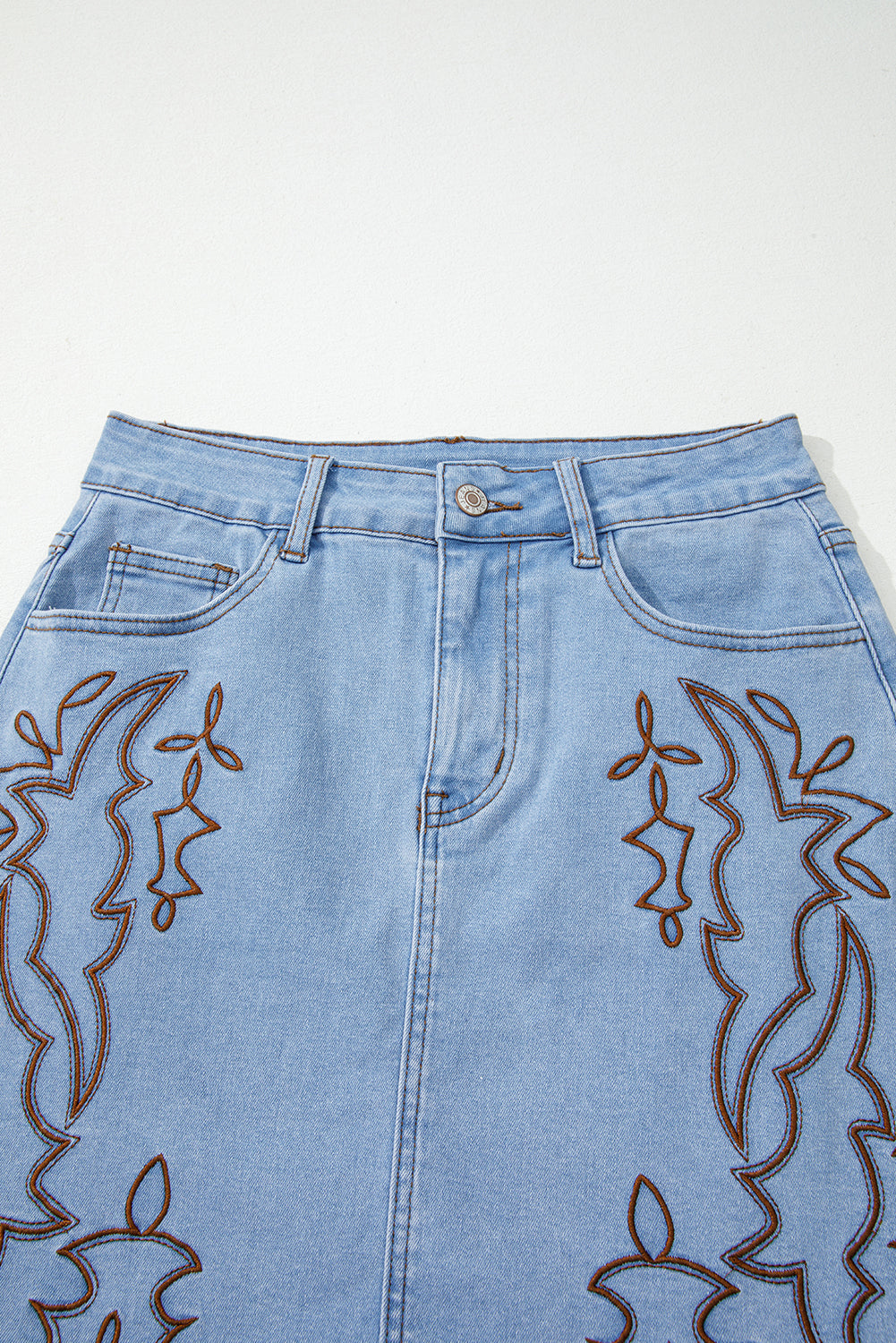 Western Embroidered Denim Mini Skirt