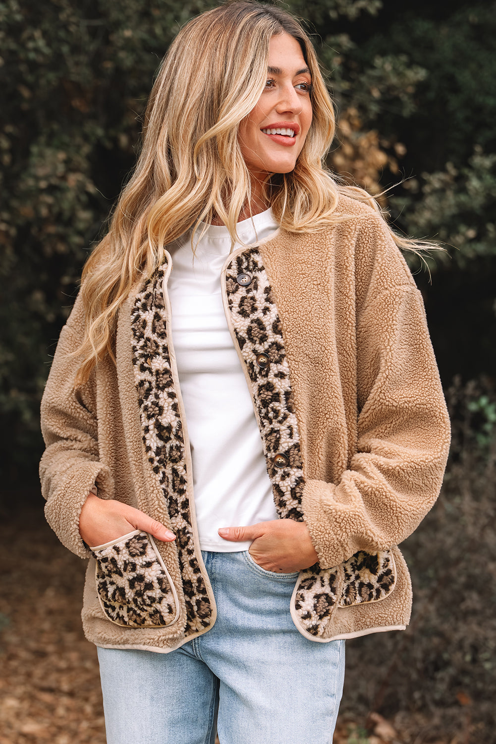 Leopard Plush Pocketed Jacket