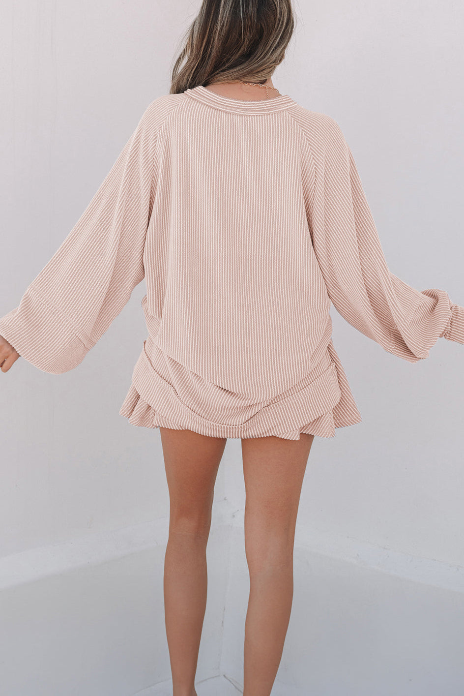 Corded Top and Ruffle Mini Skirt Set