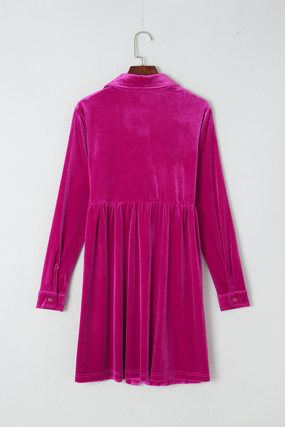 Velvet Button-Up Long Sleeve Ruffle Dress