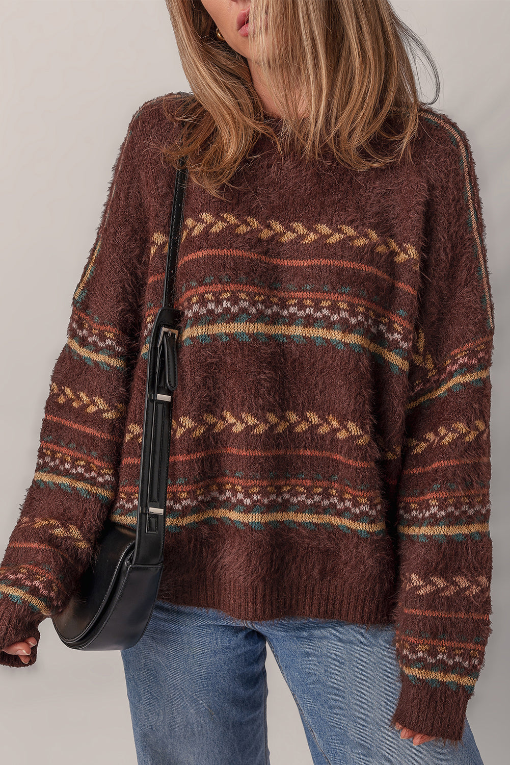 Boho Stripe Knitted Drop Shoulder Sweater