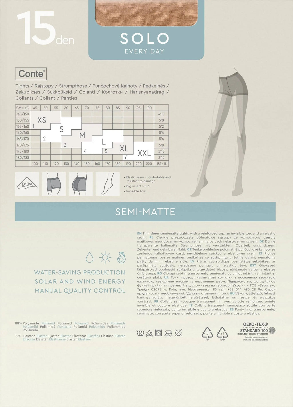 Tights Conte Solo 15 Den - Classic Pantyhose