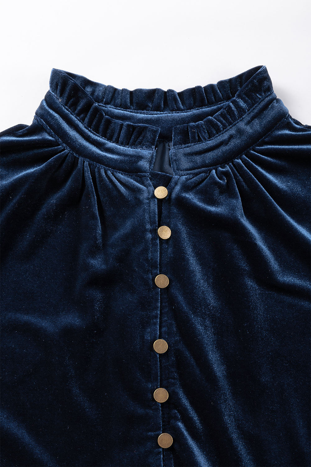 Velvet Frilled Neck Buttoned Top