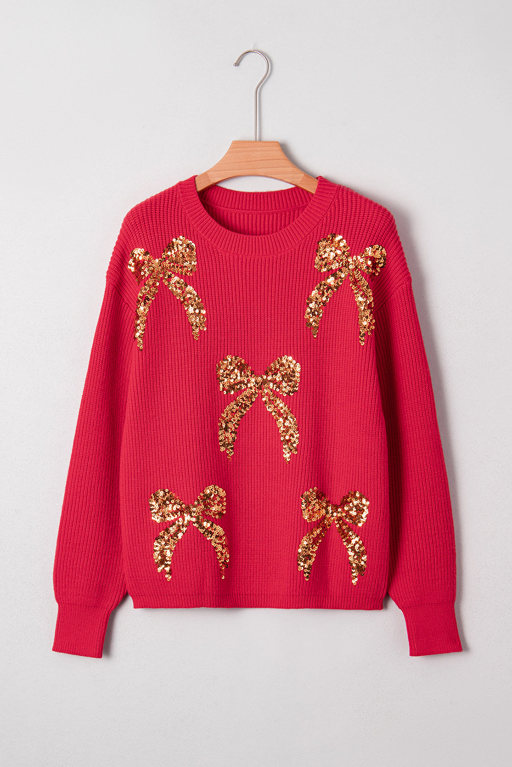 Christmas Sequin Bow Drop Shoulder Sweater