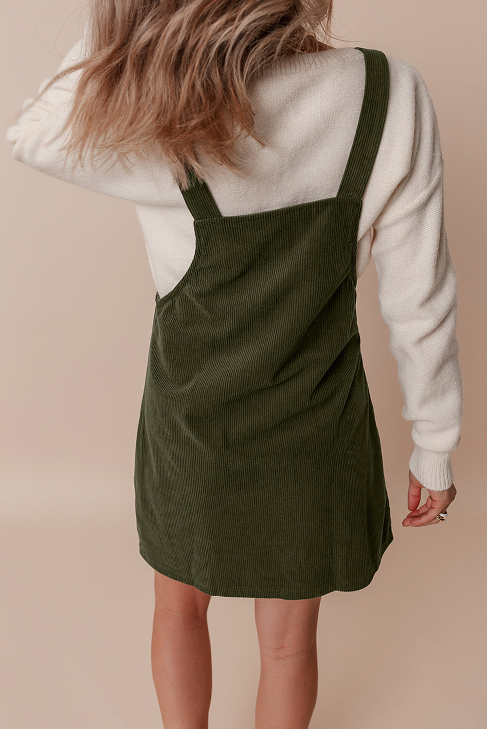 Solid Corduroy Front Pocket Sleeveless Overall Dress