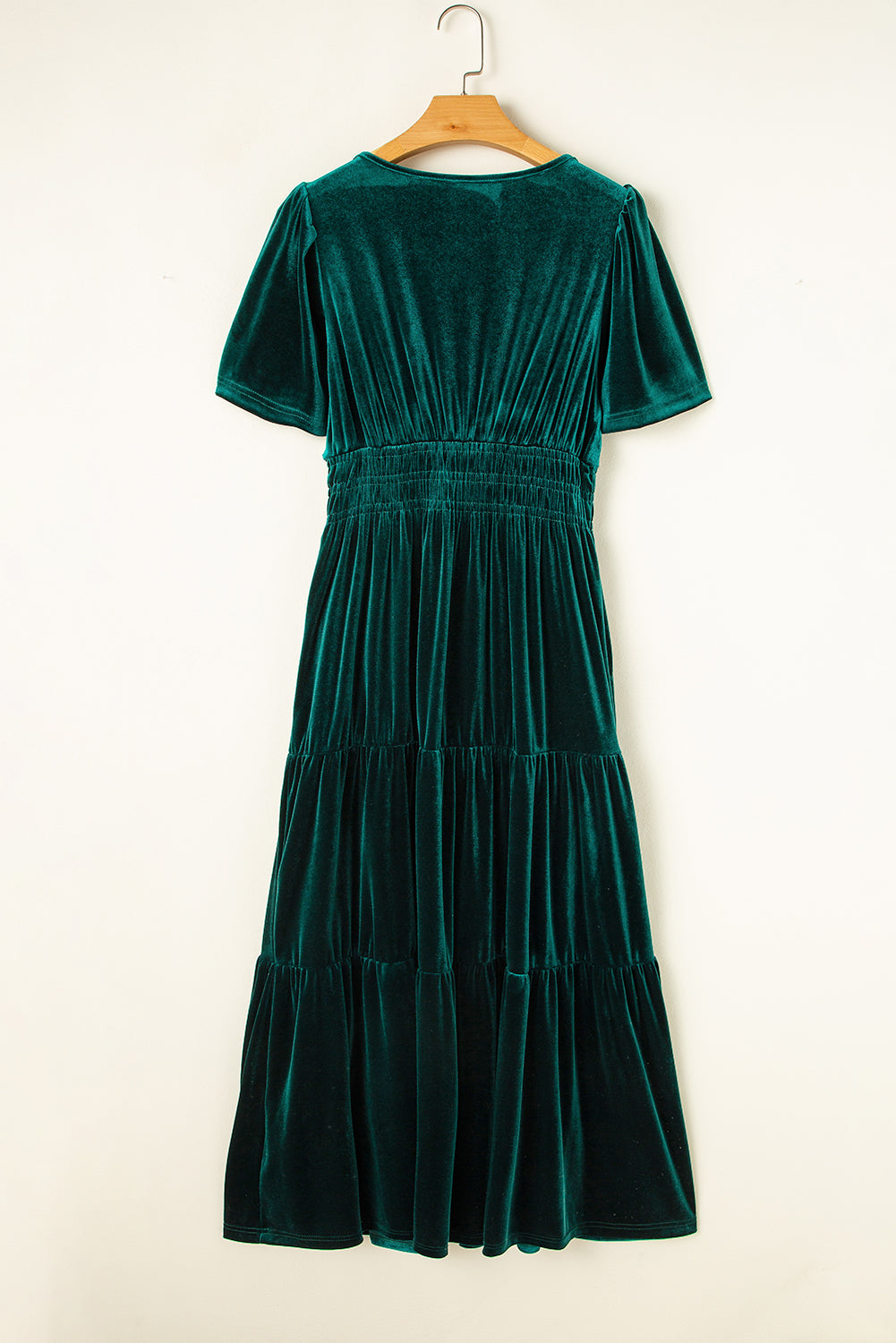 Velvet Shirred Waist Tiered Maxi Dress