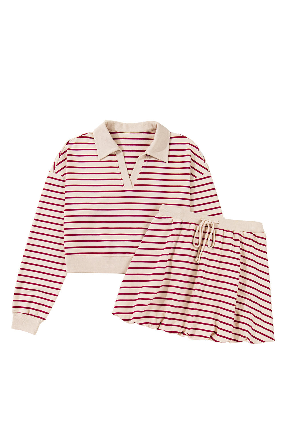 Stripe Cropped Pullover and Bubble Mini Skirt Set