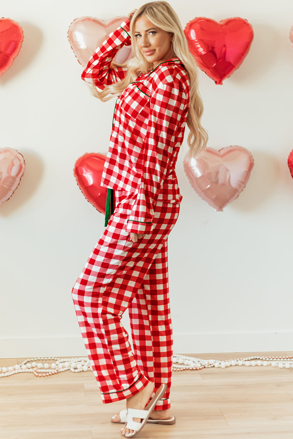 Christmas Plaid Contrast Trim Pajama Set