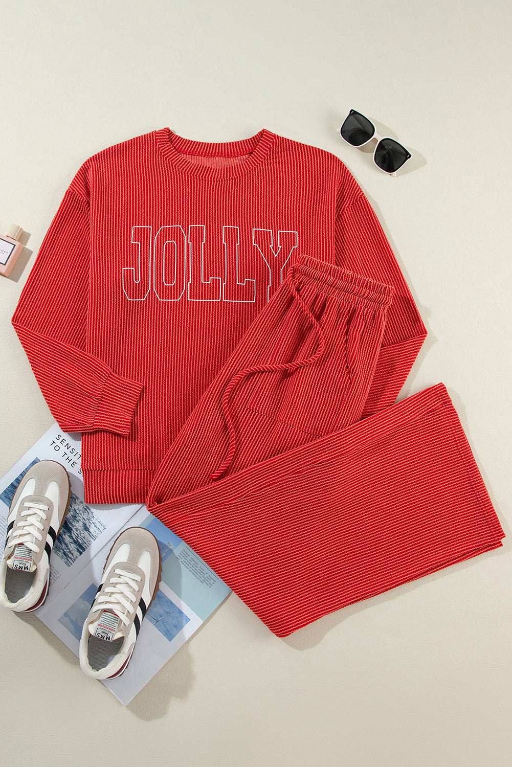 JOLLY Corded Top and Pocketed Pants Set