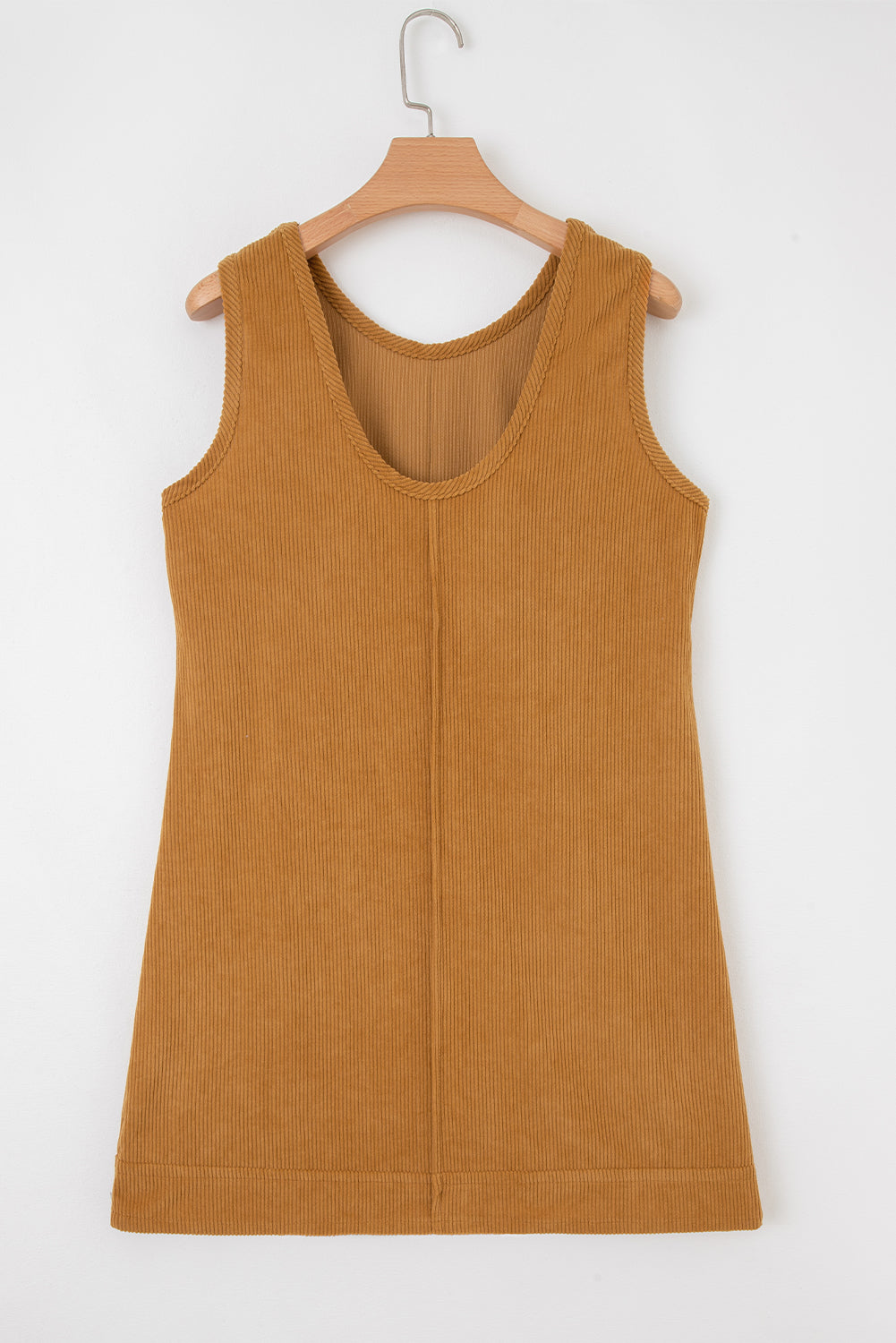 Solid Corduroy Sleeveless Pocketed Mini Dress