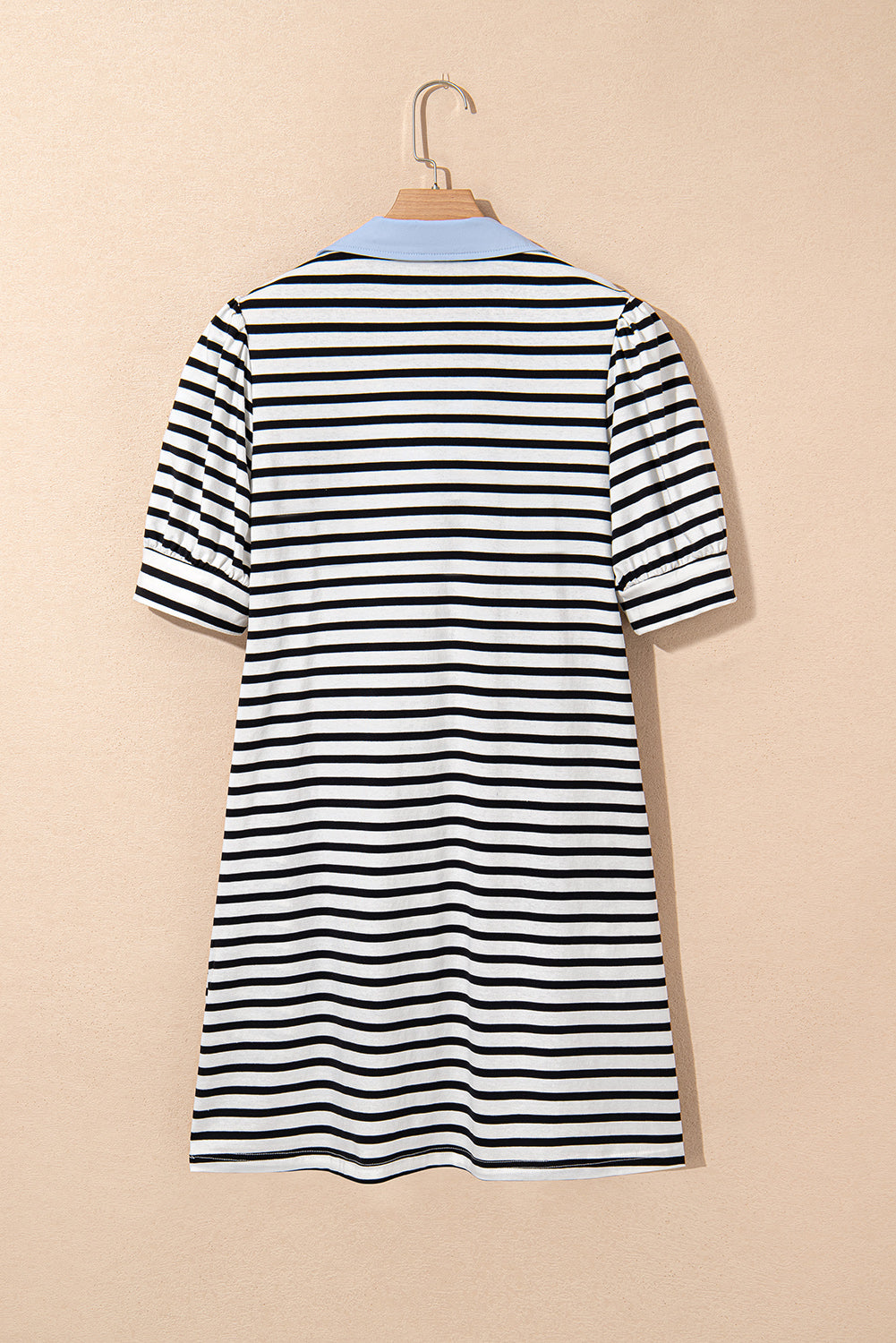 Stripe Patchwork V-Neck Collared Mini Dress