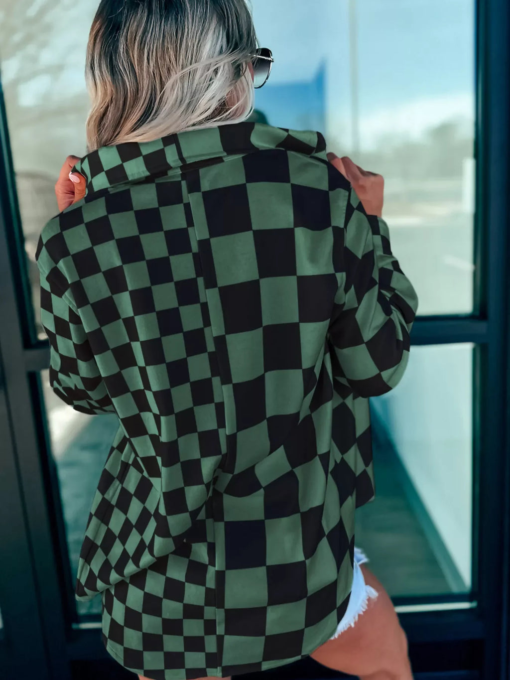 Checkered Pattern Button Up Oversized Jacket