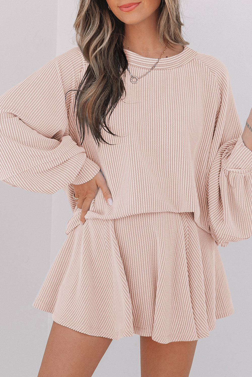 Corded Top and Ruffle Mini Skirt Set