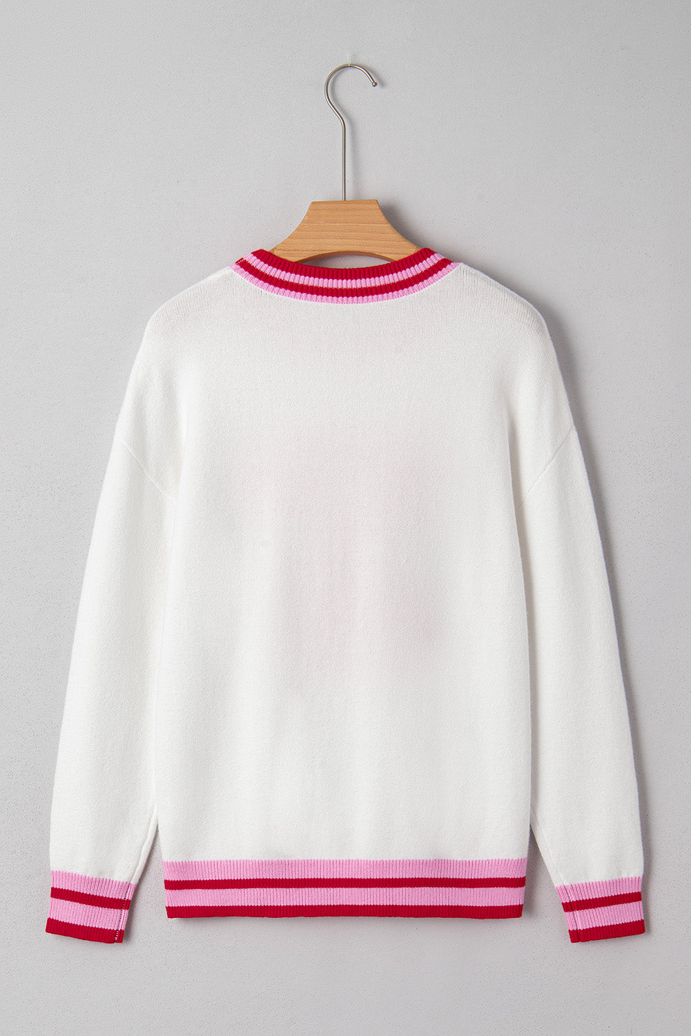 Christmas Stripe Trim Bow Crewneck Sweater