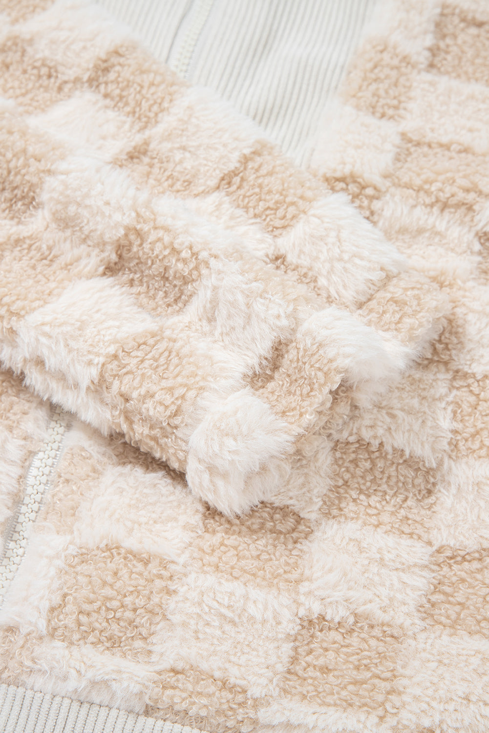 Checker Sherpa Corduroy Patchwork Zip-Up Jacket