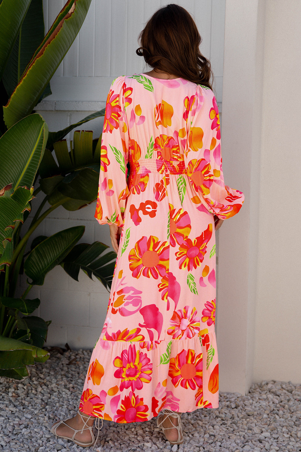 Floral V-Neck Puff Sleeve Maxi Dress