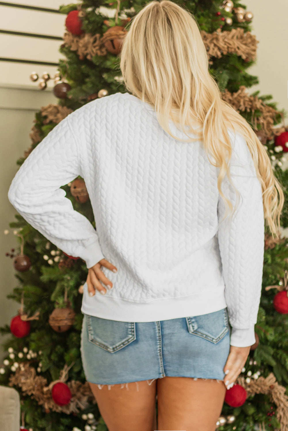 Christmas Merry And Bright Cable Knit Pullover Sweatshirt